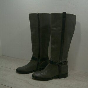 Matisse Leather Gray & Black Tall Equestrian Riding Boots Low Heel Size 5 1/2 M